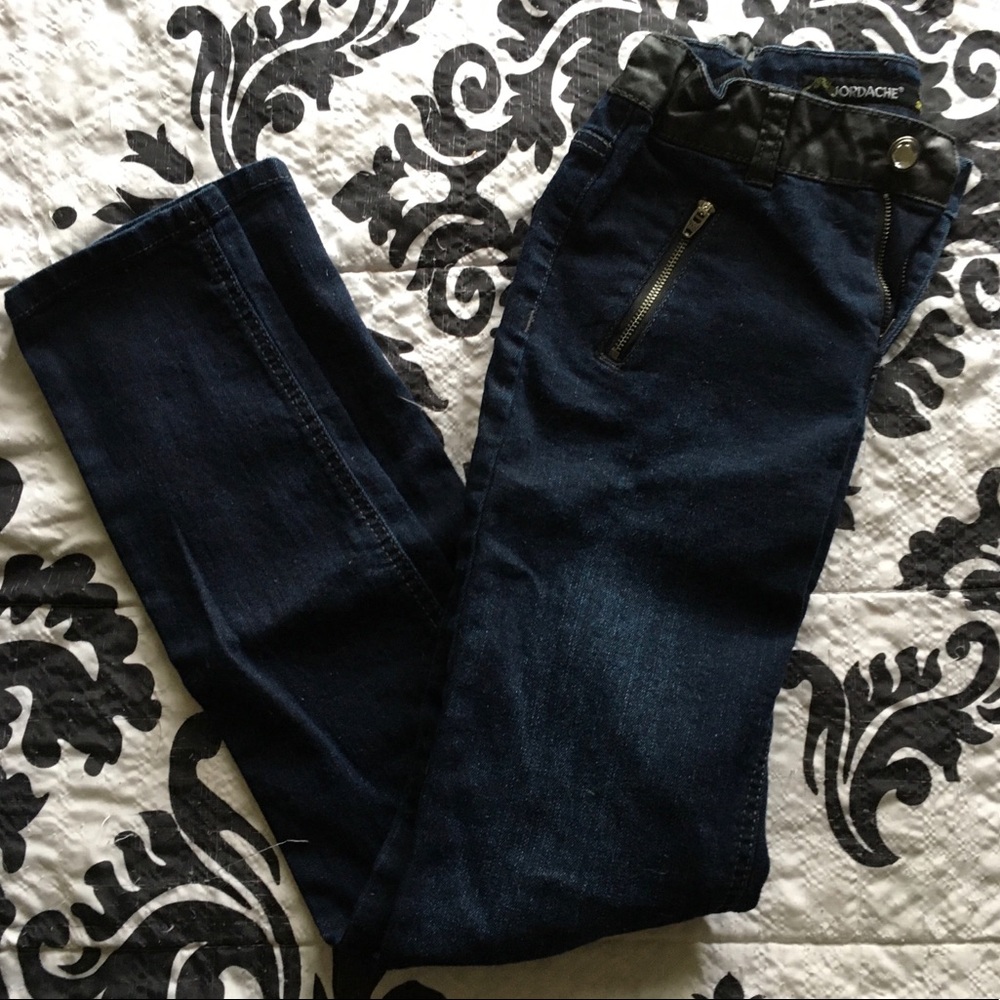 Kids Blue Skinny Jeans with Leather Waist